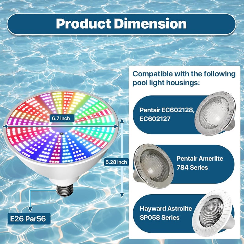 Litezone LED Pool Light Bulb: 120V 45W RGBW Pool Light for Inground Pool with 15 Light Modes - 7000K Pool Lighting - E26 Replacement for Pentair and Hayward Pool Light Fixture - Image 5